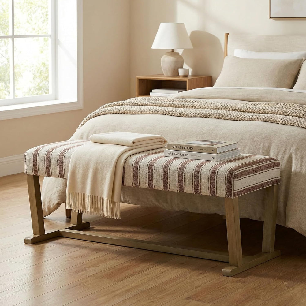 VKNOW 41" Upholstered Entryway Bench, End of Bed Bench with Cushion and ...