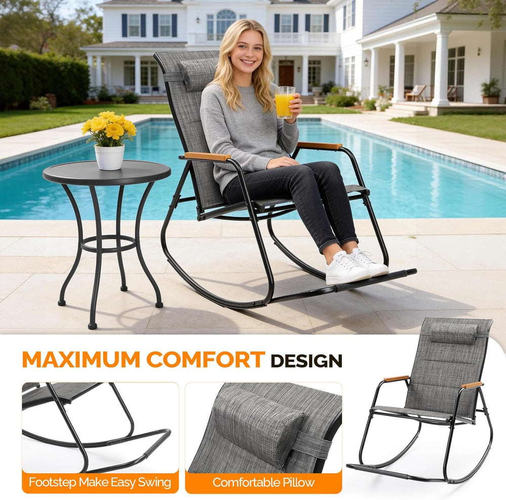 VINGLI Outdoor Rocking Chair, 450lbs Capacity Portable Outdoor Rocker with Fo...