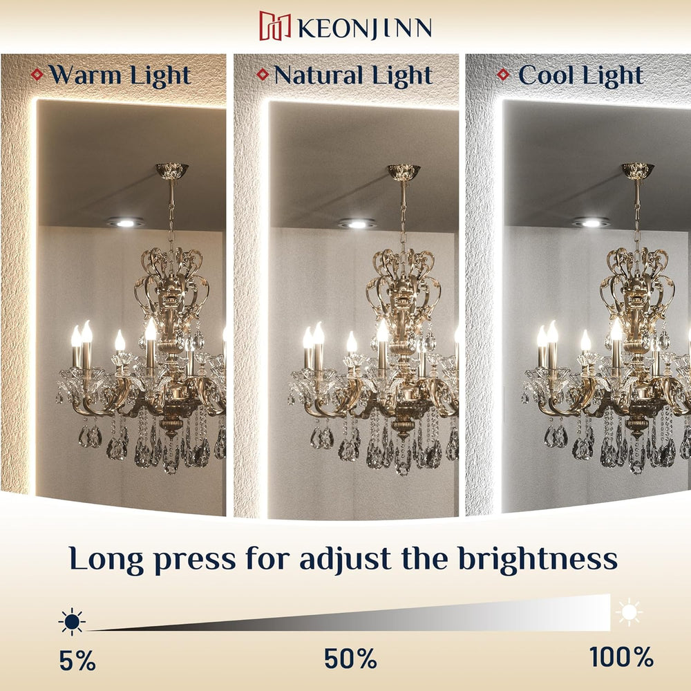 Keonjinn 30" x 36" Backlit Mirror, 3-Color LED Bathroom Mirror with...