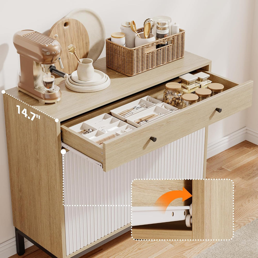 Mericonia Farmhouse Buffet Sideboard Cabinet with Storage, Fluted Coffee Bar ...