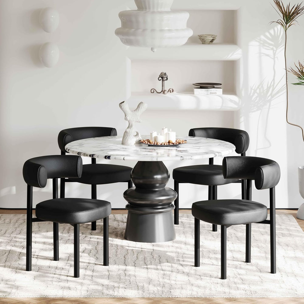 Dining Chairs Set of 2, Barrel Dining Chairs Faux Leather, Black | Sculptural...