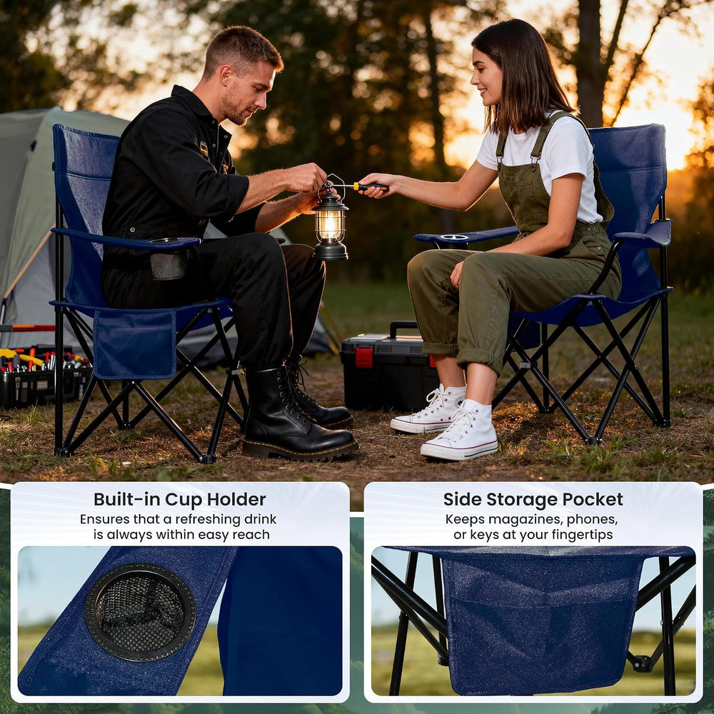 Portable Camping Chair 2 Pack, Folding Outdoor Chair with Cup Holder & Si...