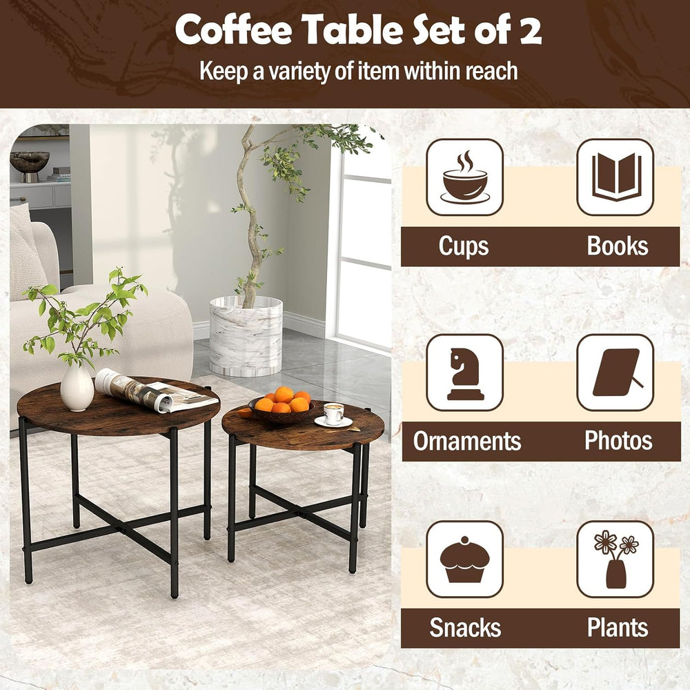 GOFLAME Nesting Coffee Table Set of 2, Round Coffee Tables with Wood Tabletop...