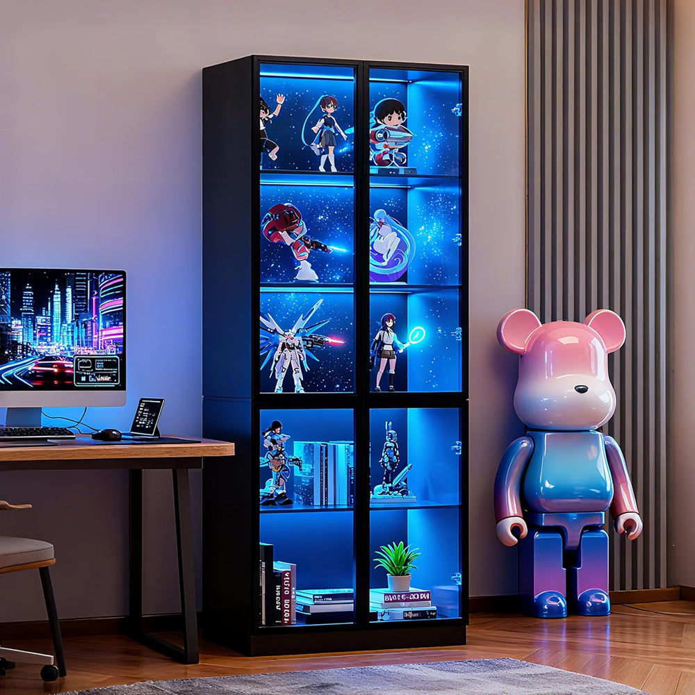 Wildhome 79'' Tall Glass Display Cabinet with LED Lights,Showcase wit...