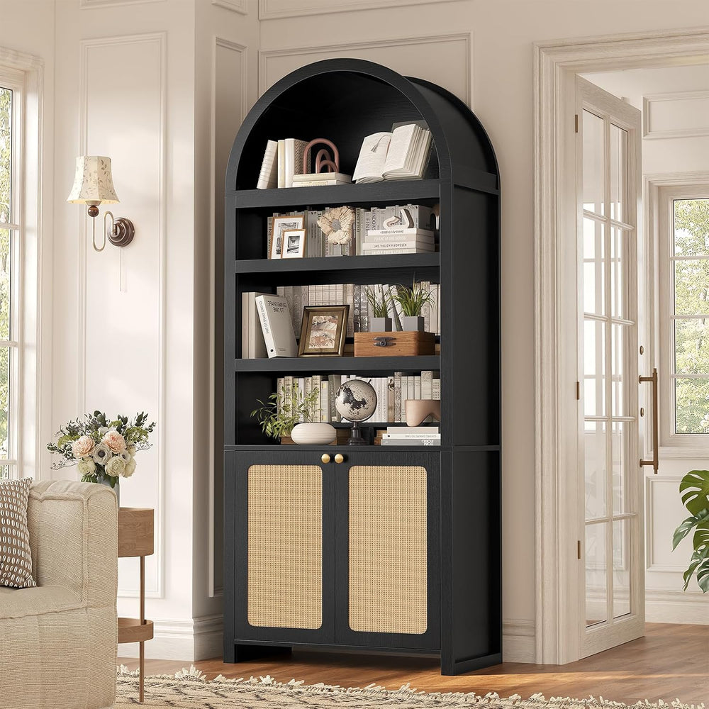 81" Tall Arched Cabinets,Bookcase with storage,Mid-Century Modern 6-Tier...