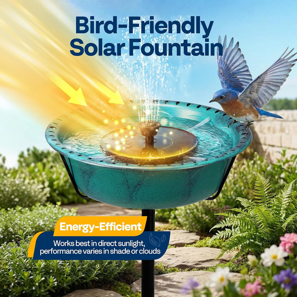 VIVOHOME Bird Bath with Solar Fountain and Metal Ground Stake, Green