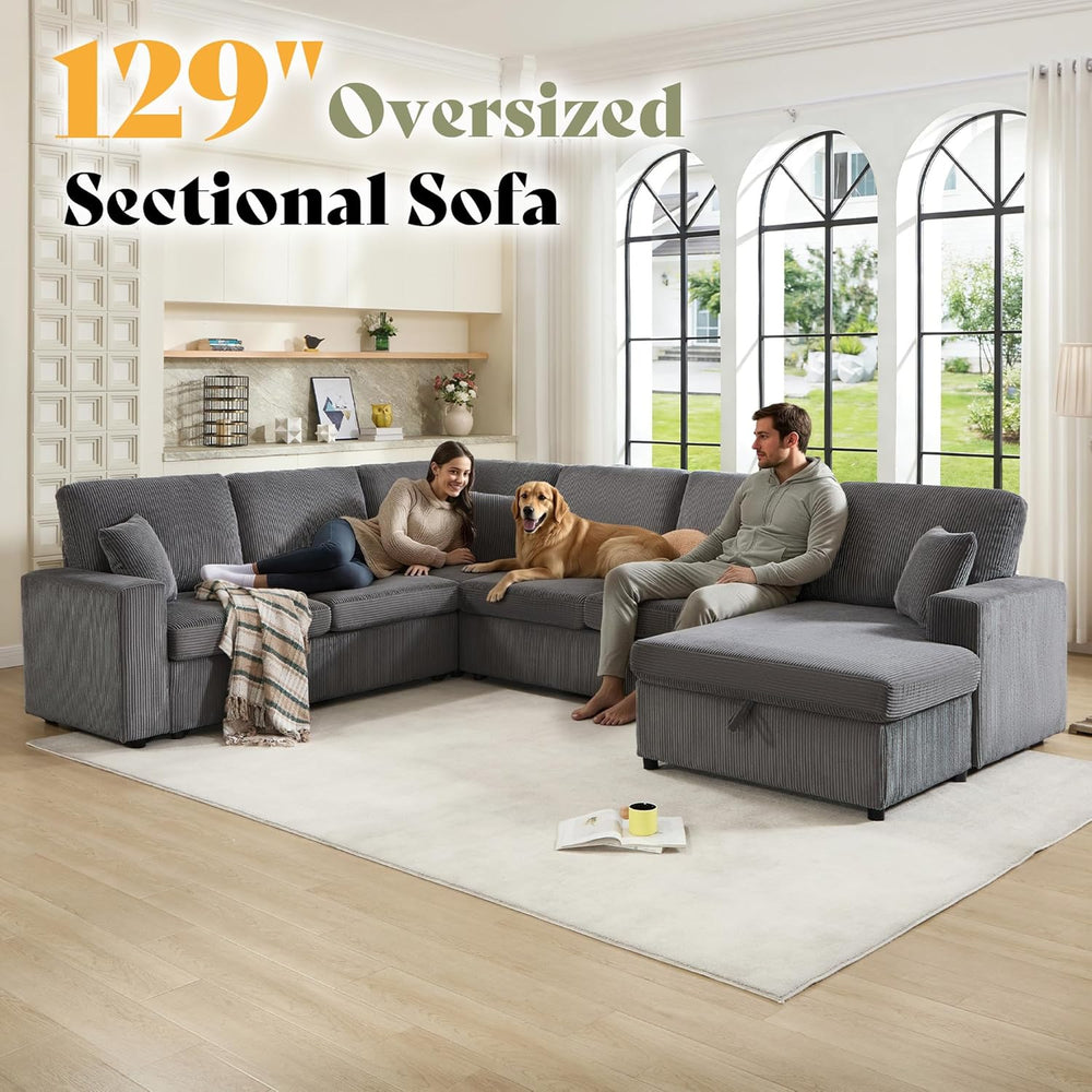 130" Sectional Couches for Living Room, Modular Sectional Sofa, Grey | S...