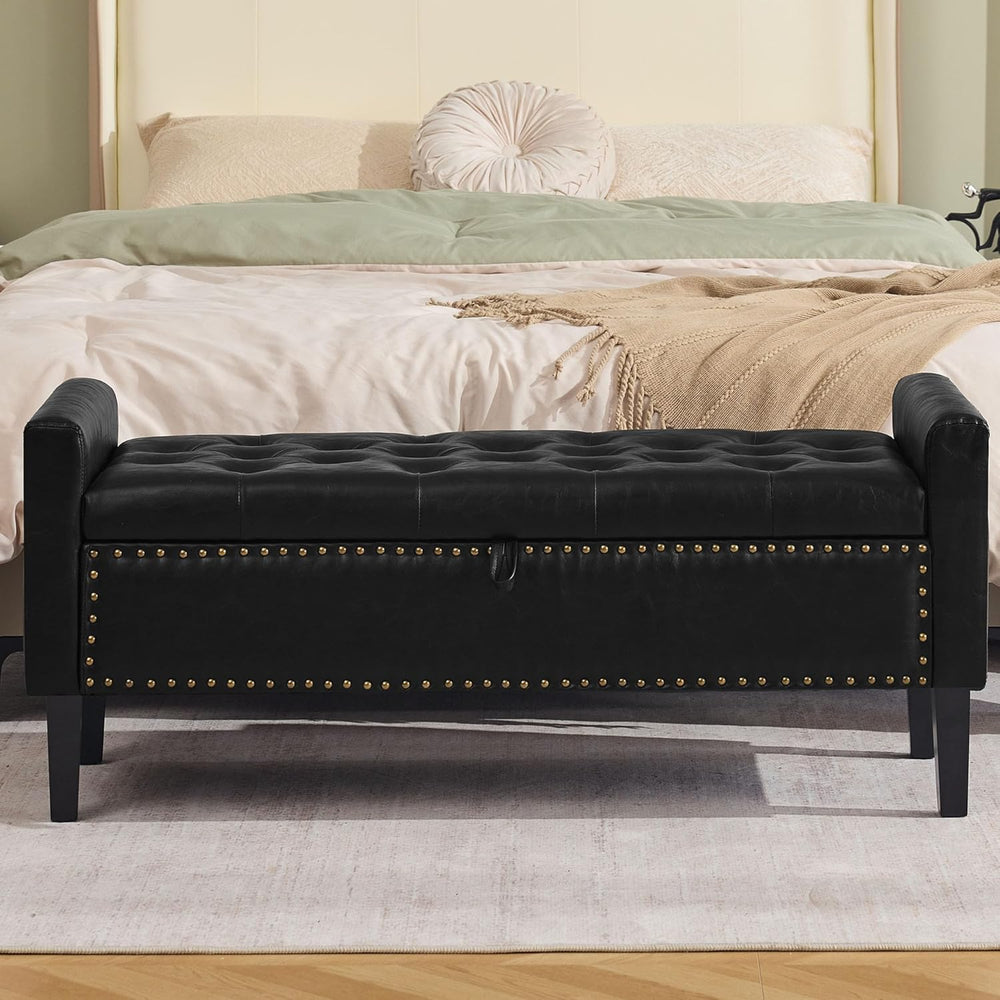 WUTUTUEE 47" Modern Water-Resistant Faux Leather Storage Ottoman Bench w...