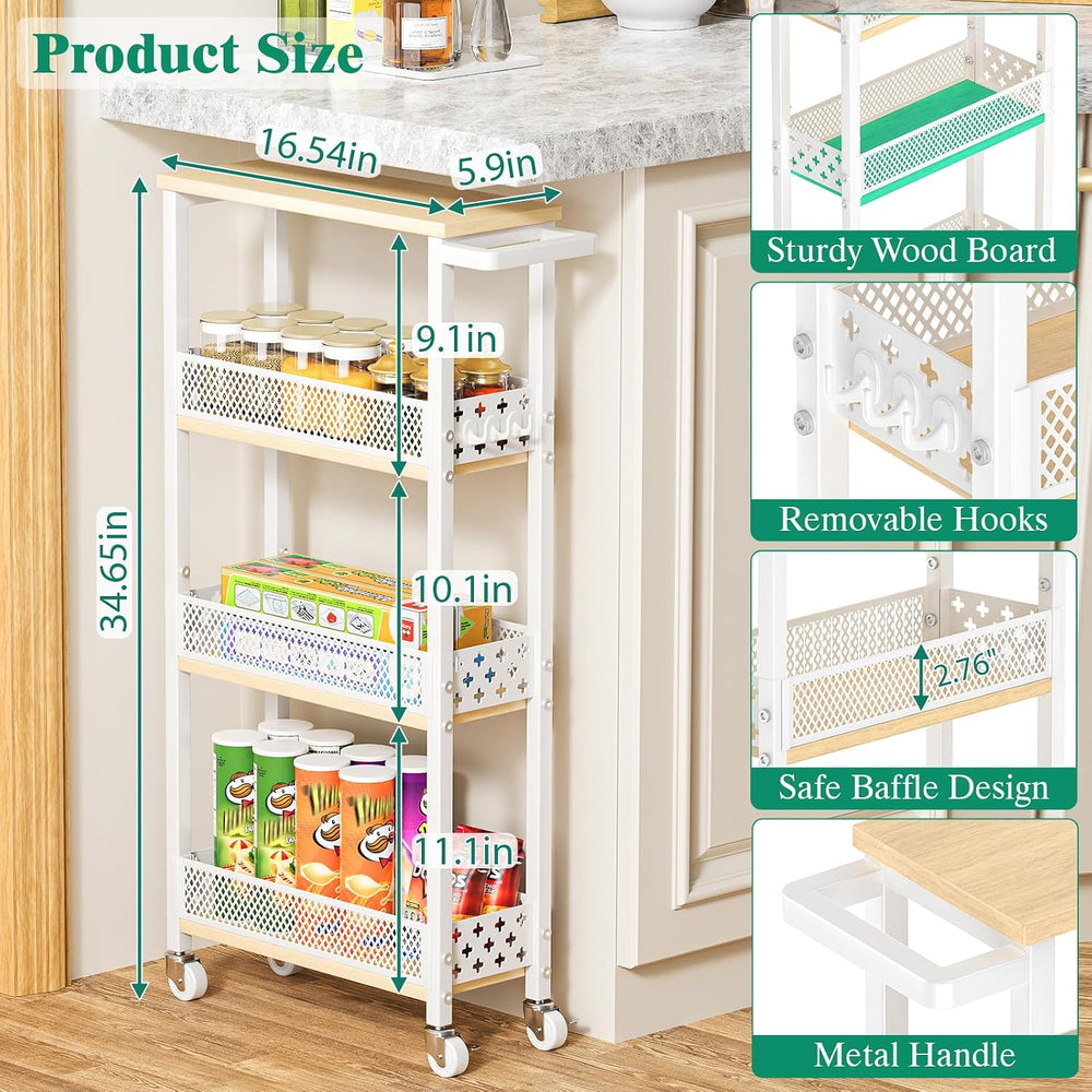Giwil 4-Tier Rolling Slim Storage Cart Kitchen Bathroom Laundry Organizer | 5...