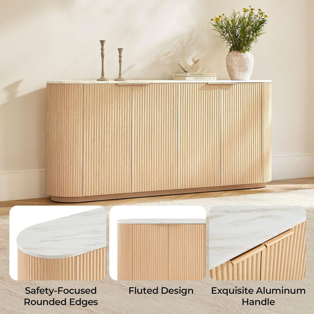 CHITA 70" Sideboard Buffet Cabinet with Storage, Fluted Accent Cabinet w...