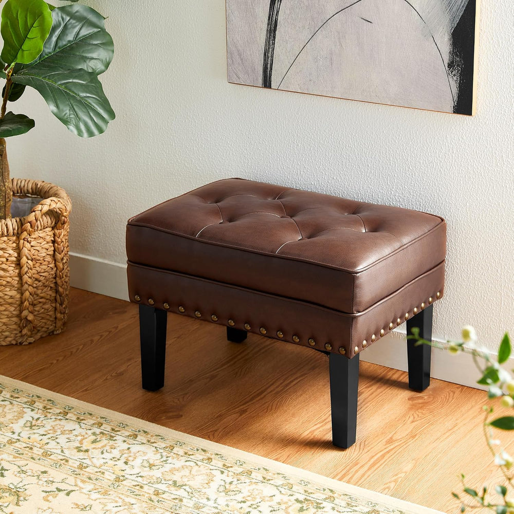 Glitzhome Faux Leather Foot Stool, Mid Century Modern Foot Stools Ottoman, Vi...