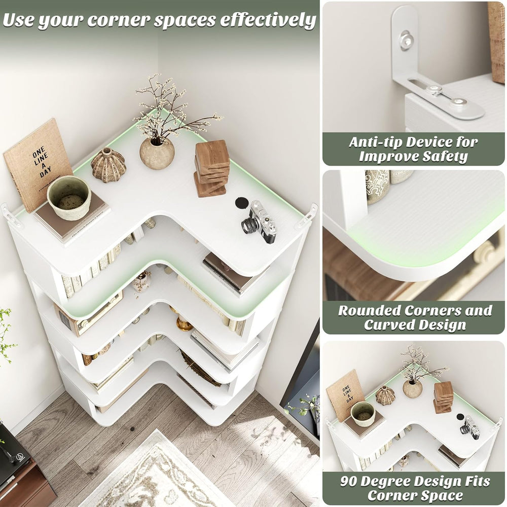 Armocity Corner Book Shelf, 6-Shelf L Shaped Corner Bookshelf with Baffle