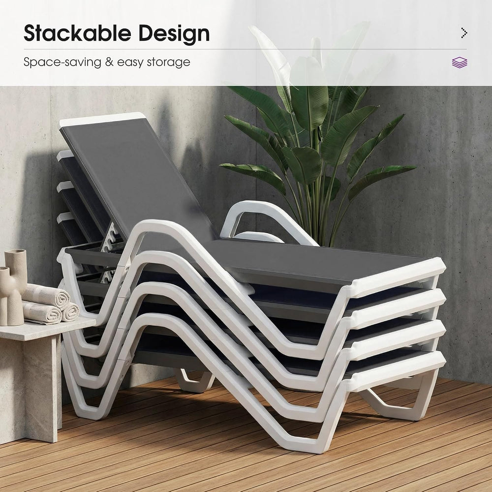 PURPLE LEAF Lounge Chair Outdoor Set of 2 w/Armrest & 1 Table, Dark Grey ...