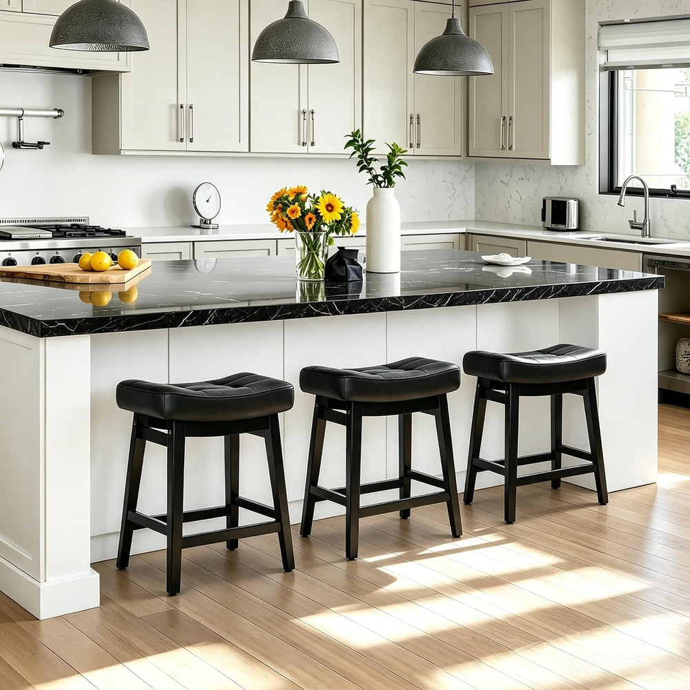 RNKSFX Counter Height Black Bar Stools Set of 3 for Kitchen Counter, Backless...