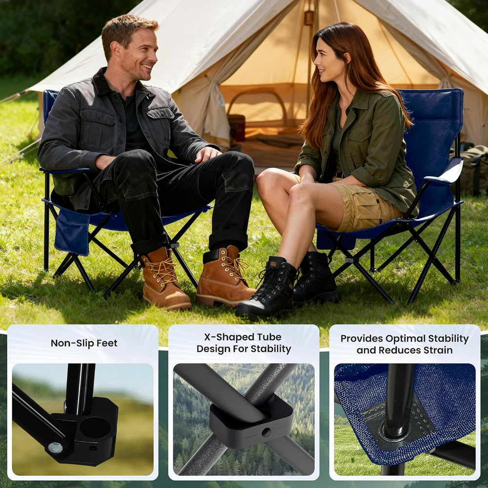 Portable Camping Chair 2 Pack, Folding Outdoor Chair with Cup Holder & Si...