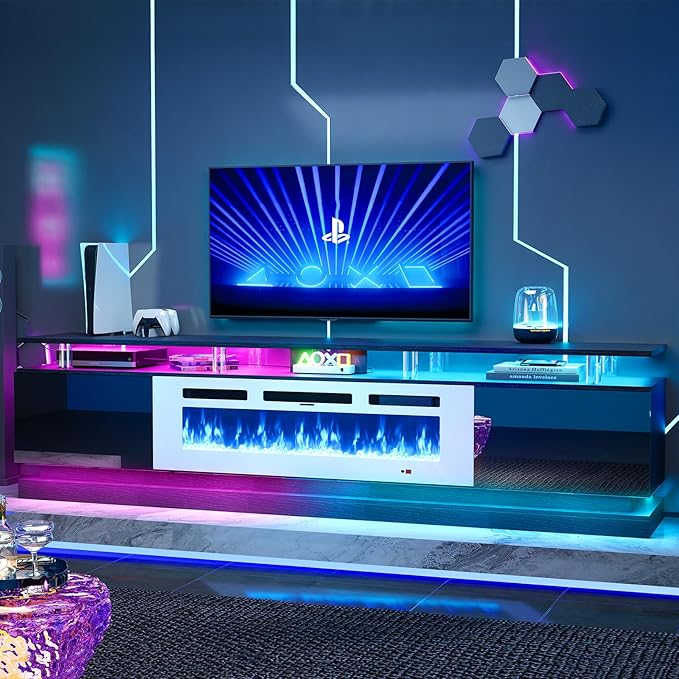 80" Fireplace TV Stand, Modern Entertainment Center for TVs Up to 90&quo...