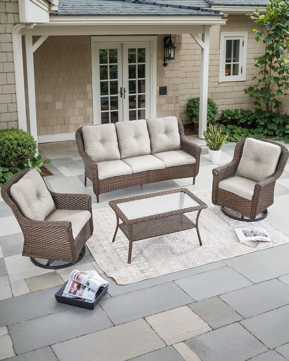 Patio Couch Outdoor Wicker Sofa - Heavy Duty All-Weather Brown Rattan 3-Seate...