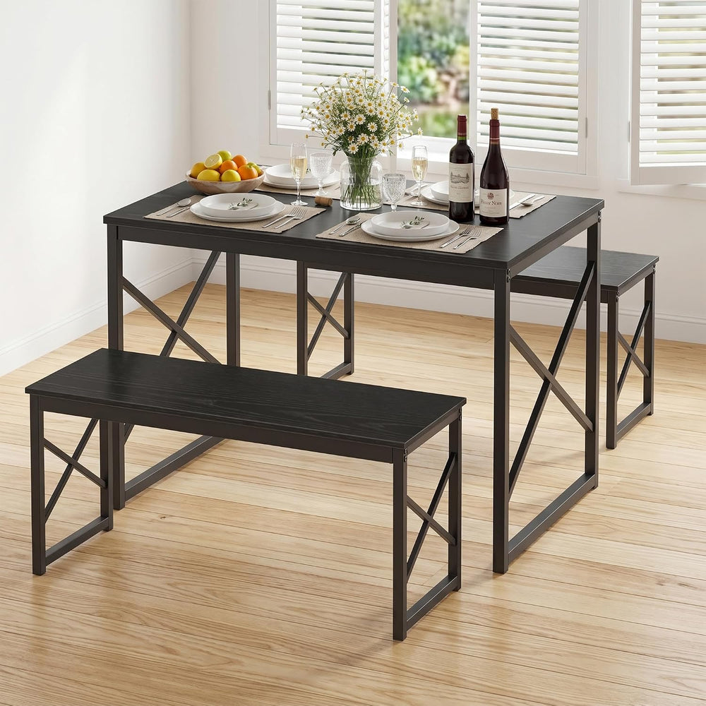 VECELO 43.3" Kitchen Dining Table Set for 4, Heavy-Duty Steel Frame &...