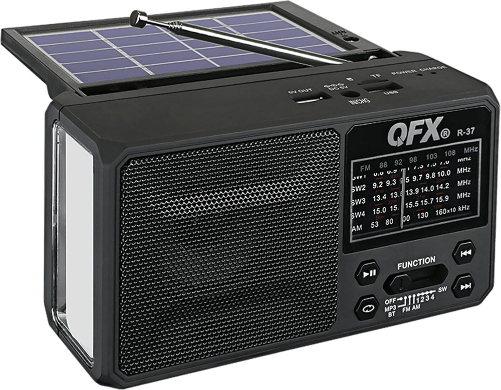 QFX R-37 6-Band (AM, FM, SW1 - SW4) Bluetooth LED Flashlight Solar Radio (202...