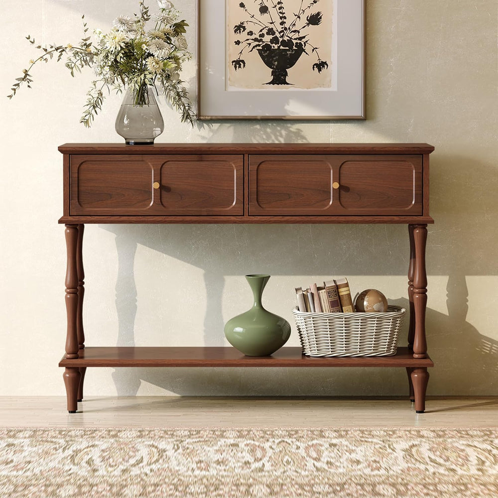 ARTPOWER 47" Mid-Century Console Table, 2 Drawers and Open Shelf, Brown ...