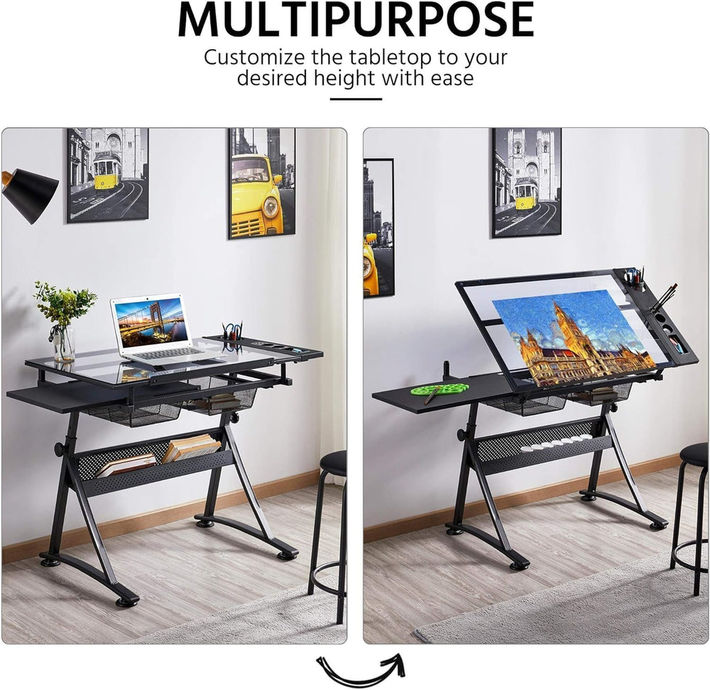 Drafting Table w/Stool, Height Adjustable Multifunctional Drawing Table | Art...