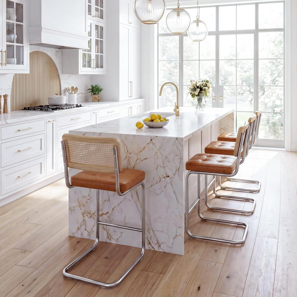 Zesthouse Natural Rattan Counter Stools Set of 2, 26" Modern Boho Barsto...