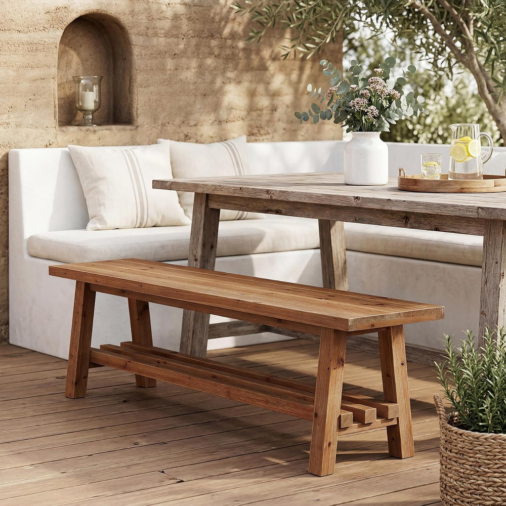 55" Farmhouse Wood Bench, 2-Tier Rustic Kitchen Dining Seat, Indoor End ...