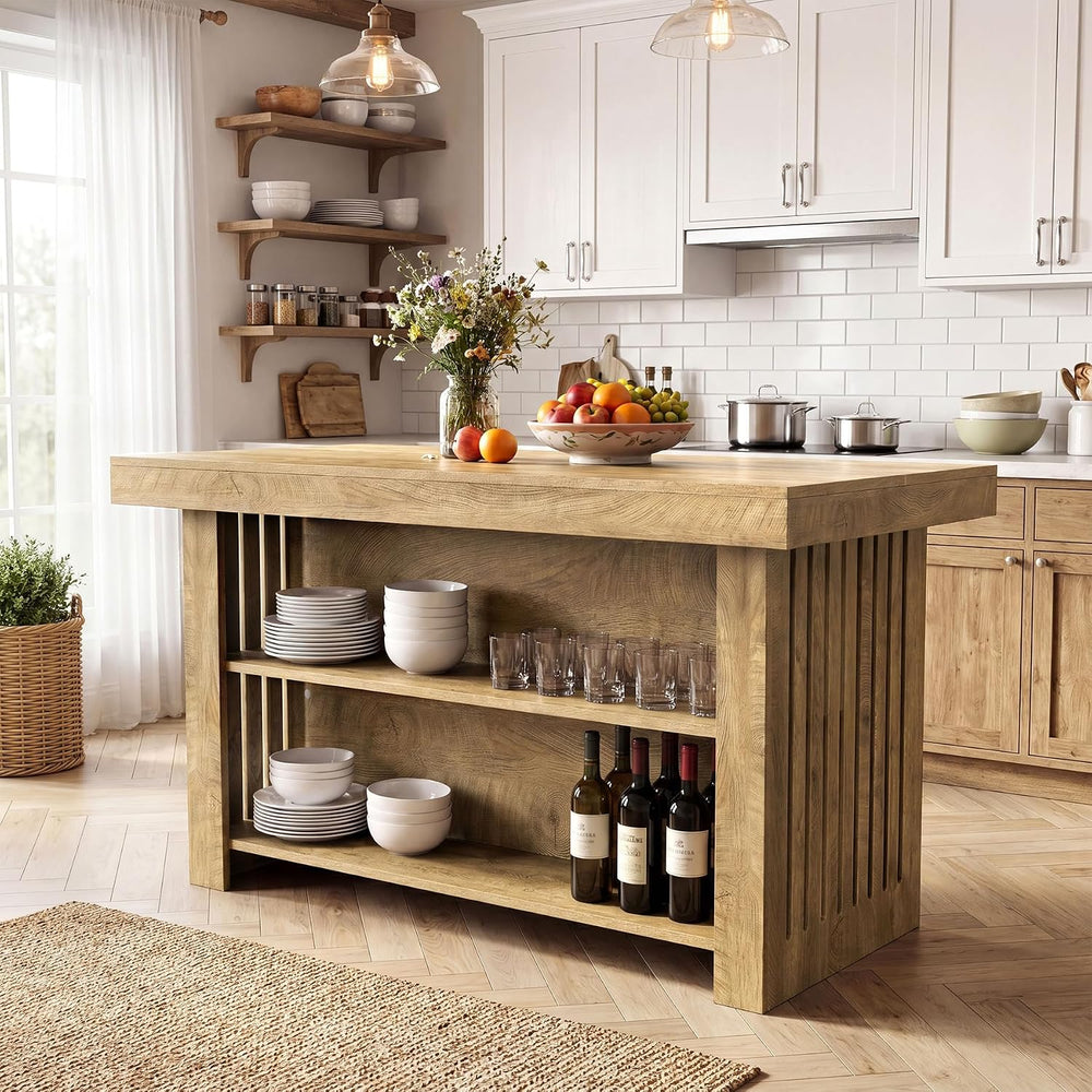 Tribesigns Kitchen Island with Storage, Wooden Farmhouse Island Table | 63 In...