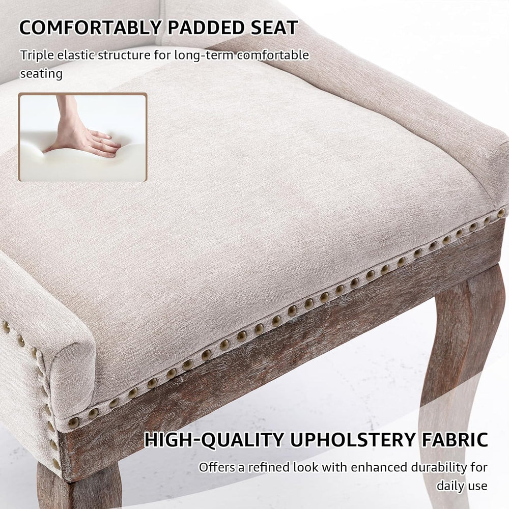 Upholstered Dining Chairs Set of 2, Beige Fabric Kitchen Chair with Nailhead ...