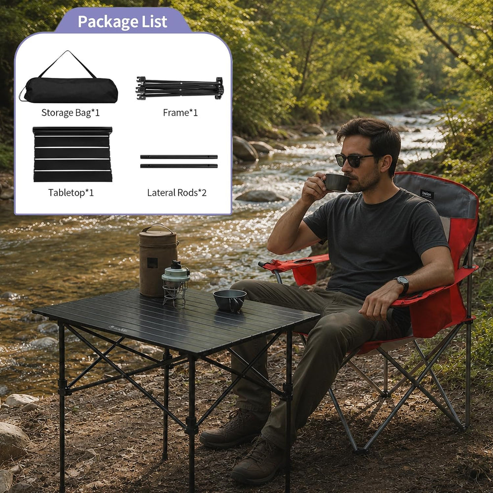 Byliable Square Camping Table Folding Adjustable Height Camp Table, Black