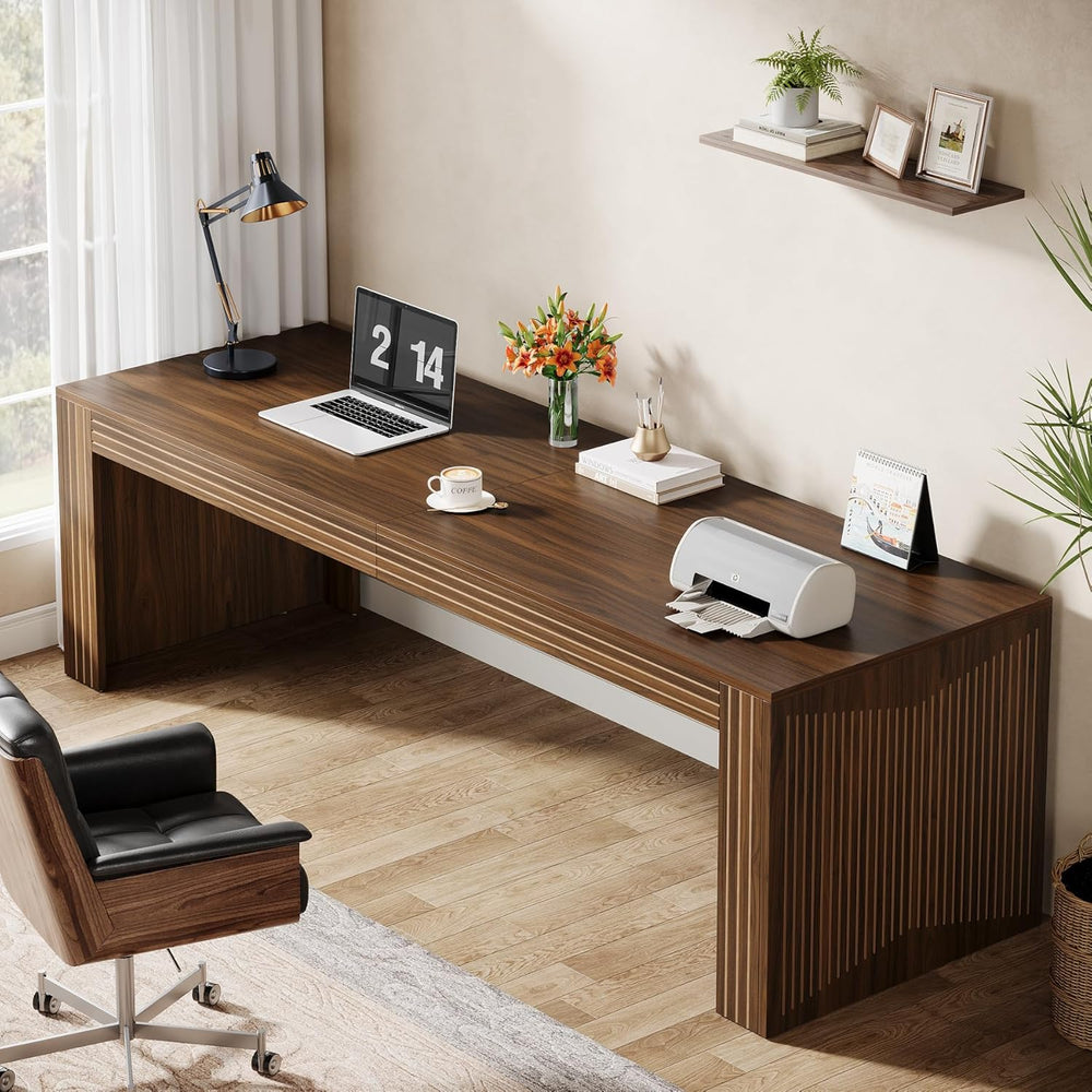 Tribesigns 79" Long Desk, Two Person Desk for Home Office, Dark Brown
