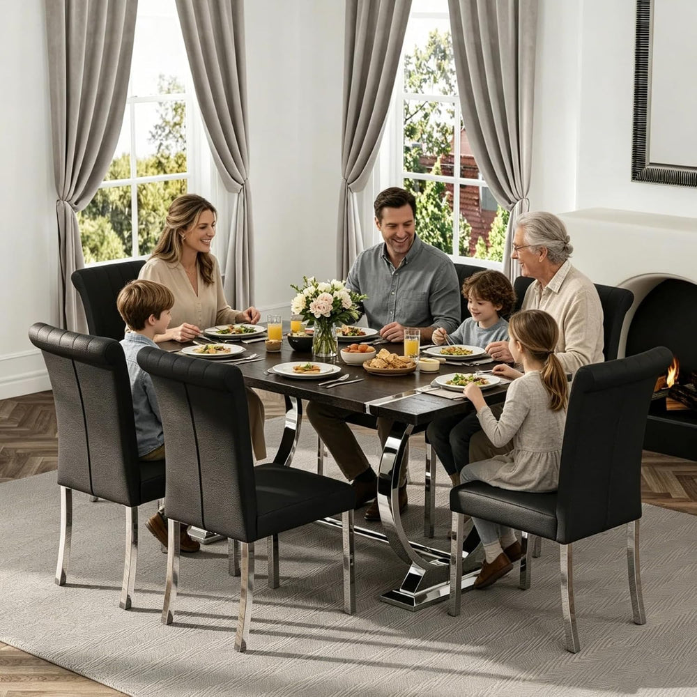 Asday Black Wood Dining Table for 4-6, 60 Inch Modern Luxury Kitchen Table wi...