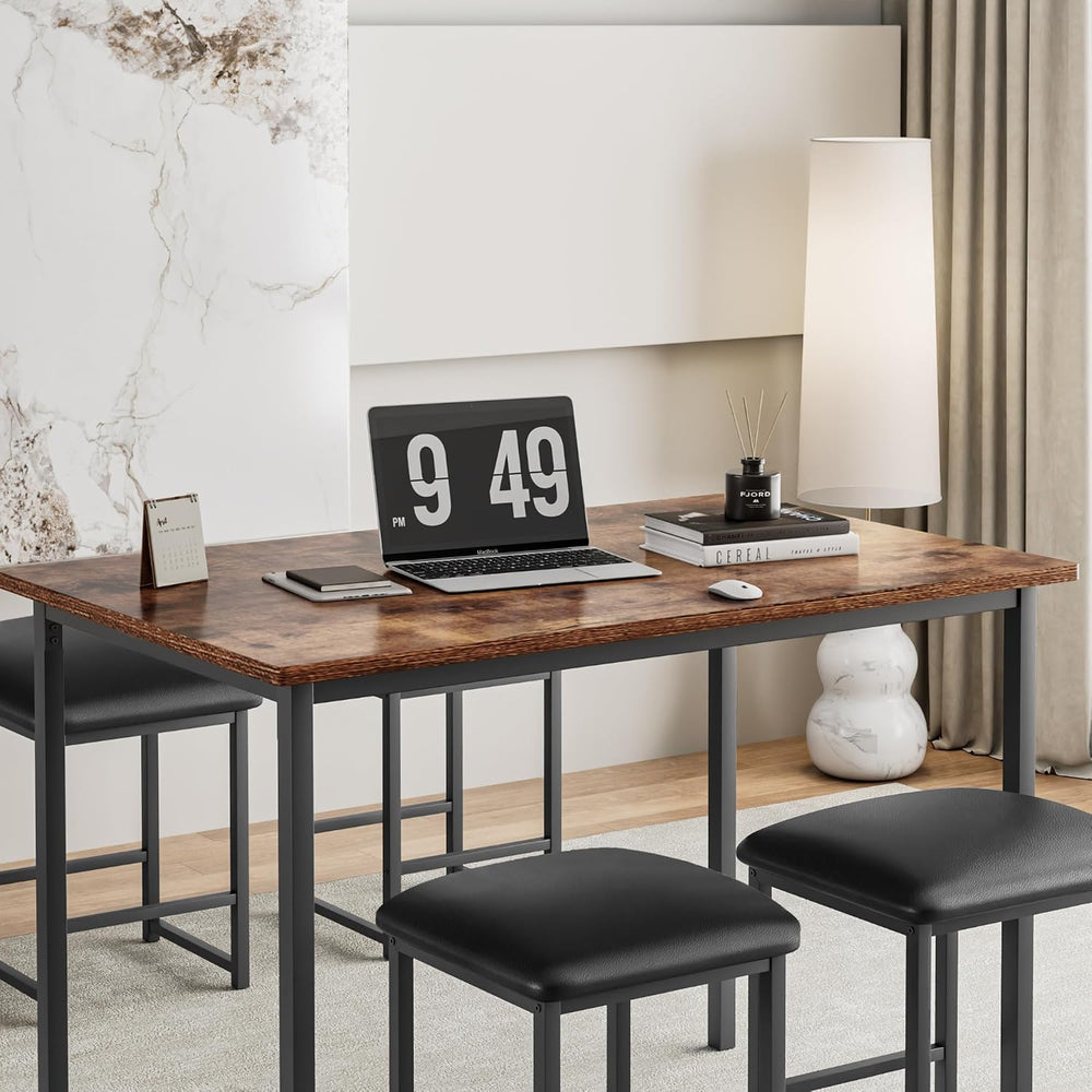 VECELO Dining Table and Faux Leather Chairs Set for 4, Brown | Kitchen table ...