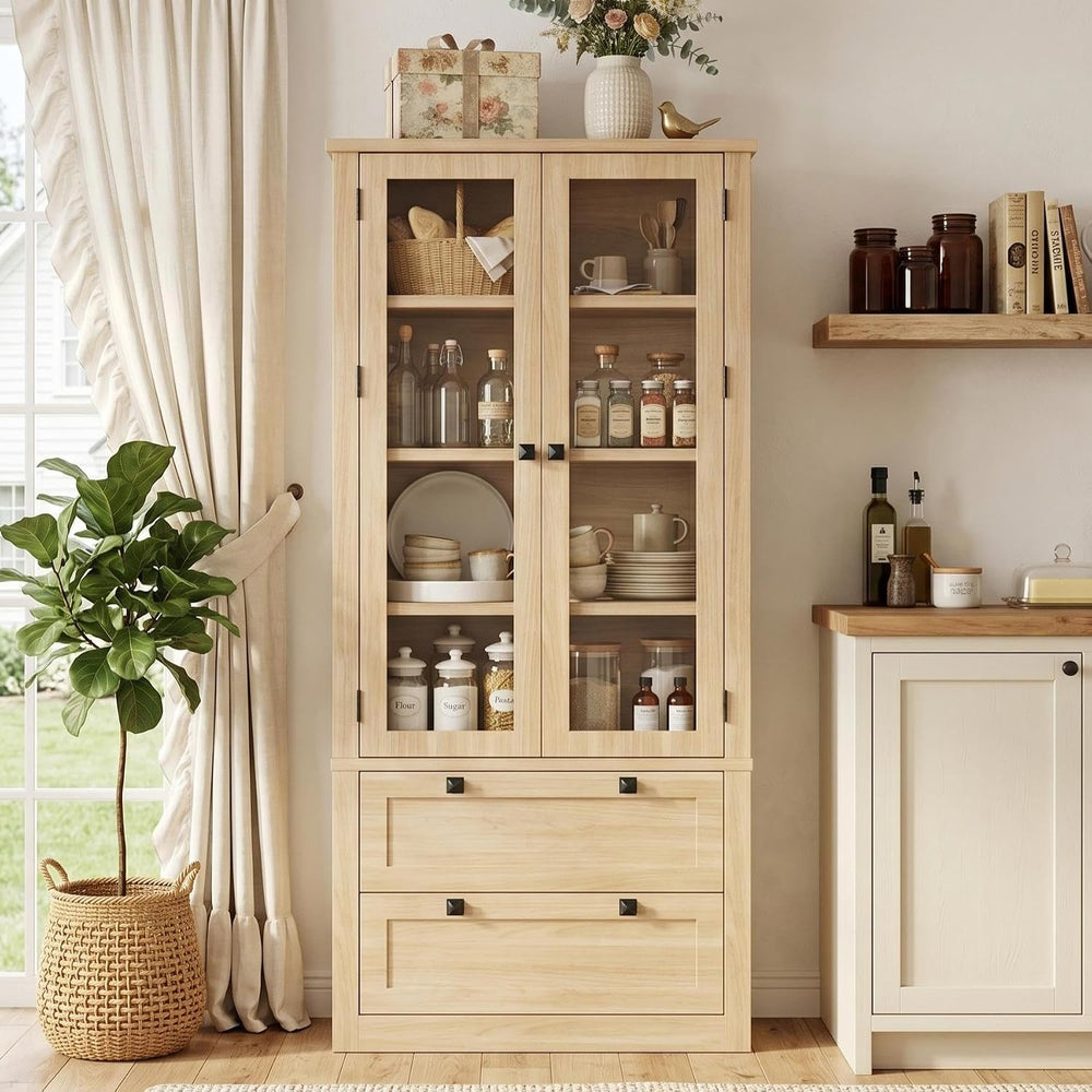 71" Tall Kitchen Pantry Cabinet - Modern Display Storage Cabinet with 2 ...