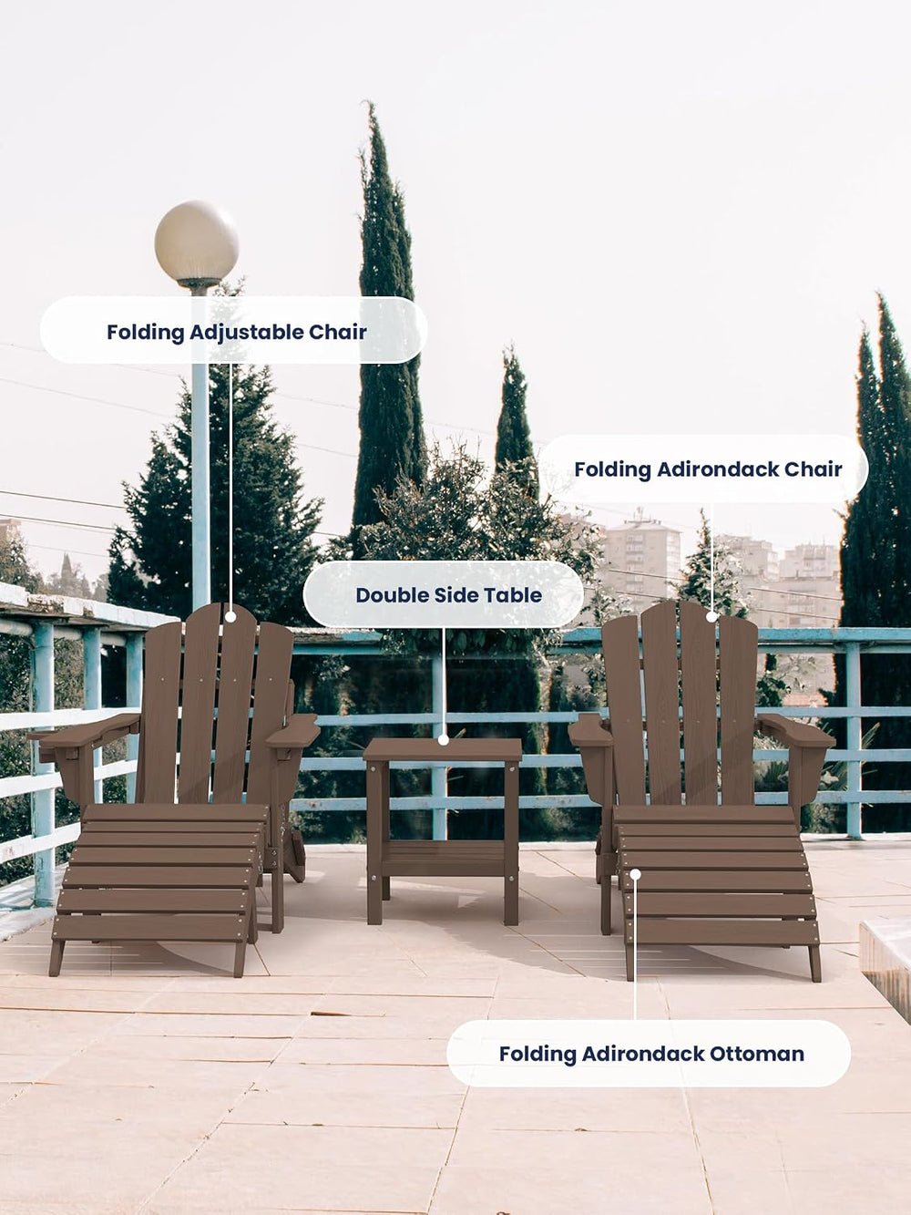 Folding Adirondack Ottoman for Adirondack Chair, Brown