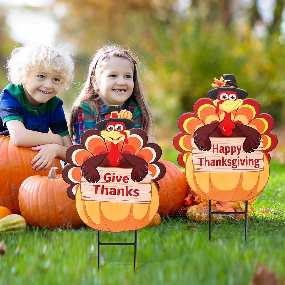 Whaline 2 Pack Fall Thanksgiving Metal Decorative Garden Stake Turkey Pumpkin...