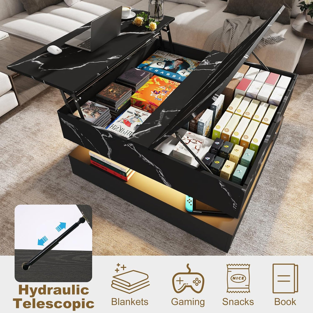 35.4" Large Square Coffee Table with Lifting top,Charging Station,Modern...