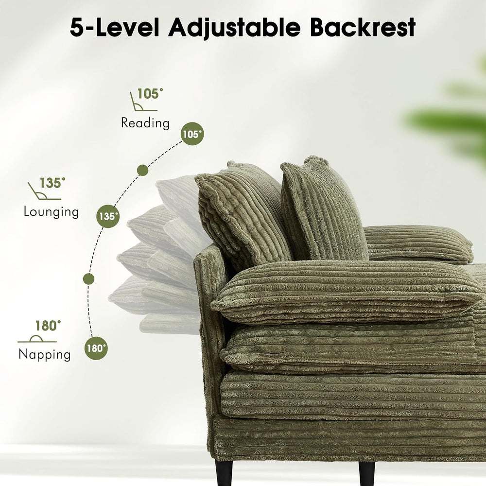 WESTSETLUX 54.8" W Oversized Chaise Lounge Chair Indoor with 5-Position ...