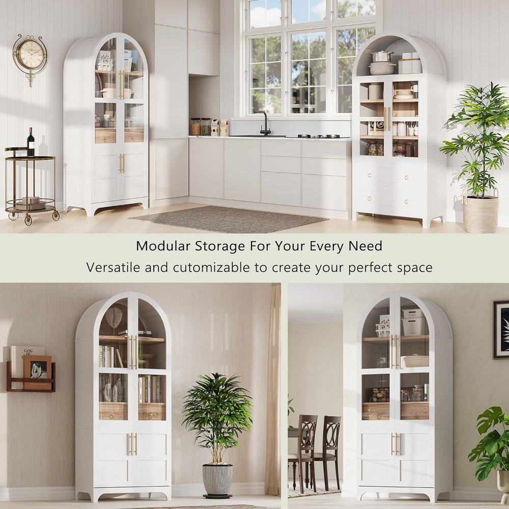 71" Farmhouse Tall Arched Kitchen Pantry Cabinet with Adjustable Shelves...