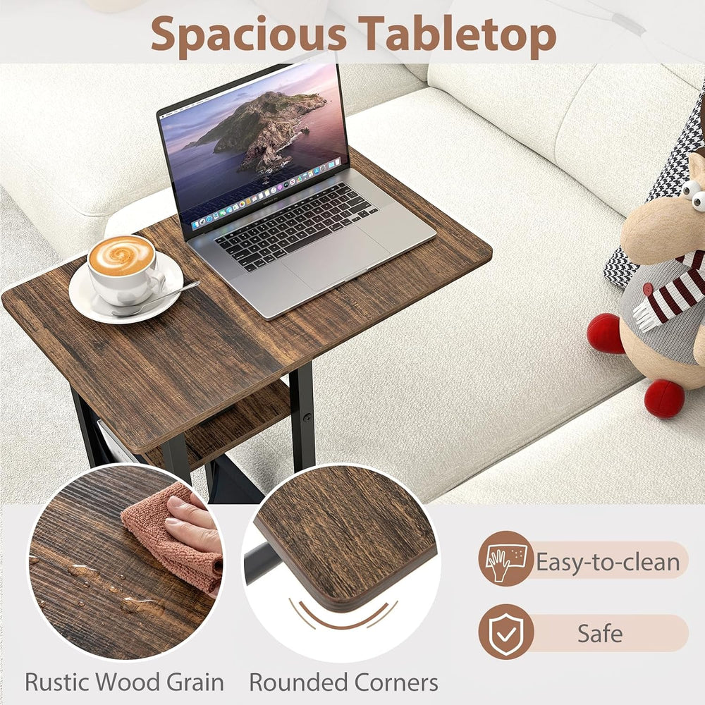 Giantex C Shaped End Table with Charging Station, 27’’H Slide Under Couch Sid...