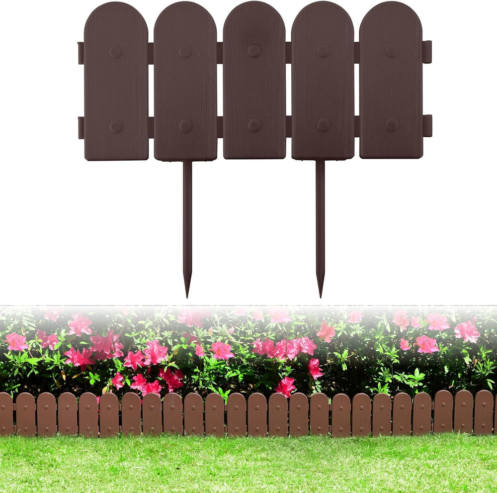 Evelyne Garden Border Plastic Edging: Wooden Fence Design - 16pcs Brown Yard ...