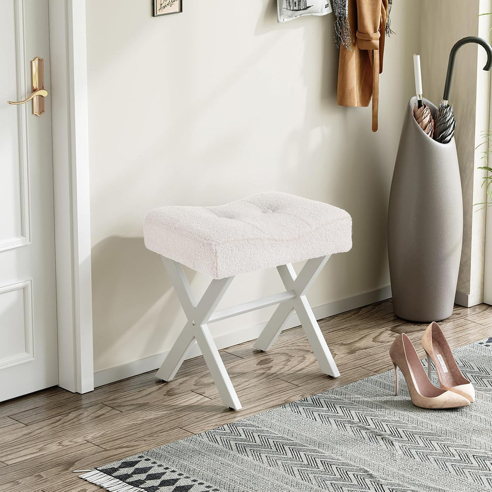 18-Inch Vanity Stool Chair, White Padded Saddle Makeup Stool