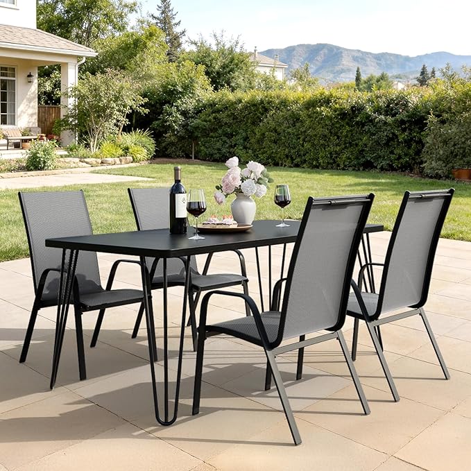 JEAREY Patio Dining Chairs Set of 4, Outdoor Stackable Dining Furniture Set, ...