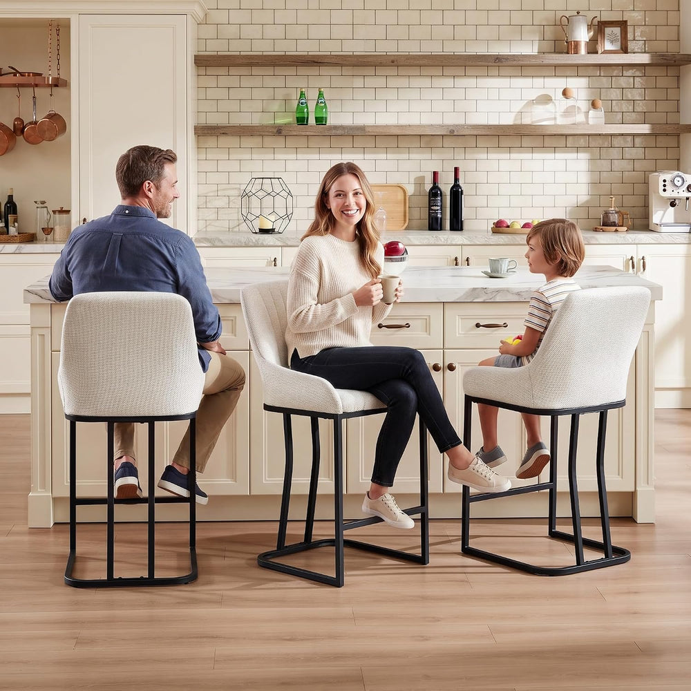 26" H Bar Stools Set of 3, Counter Height Stools with Back, Upholstered ...