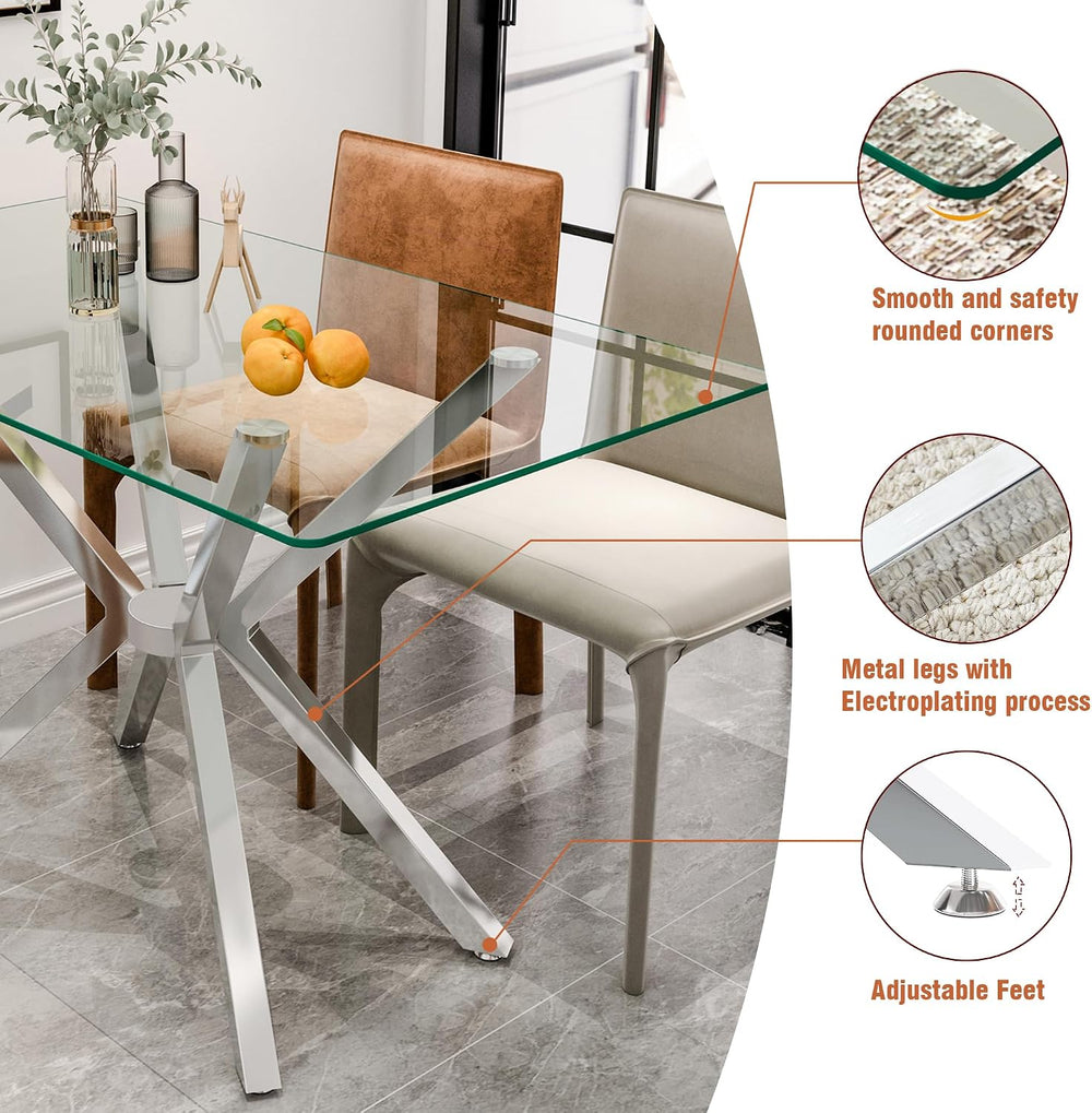 51.18" Rectangular Glass Dining Table, Tempered Glass Kitchen Tabe with ...