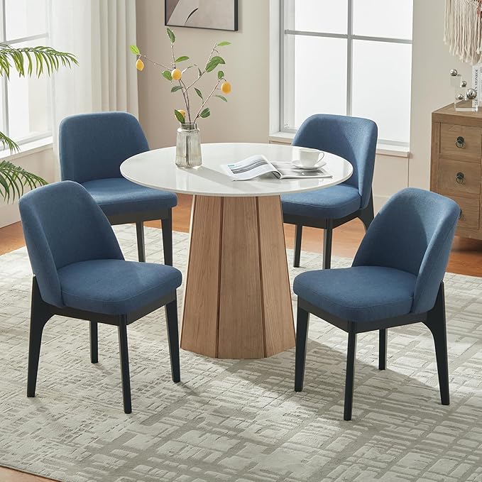 VKNOW Wooden Dining Chairs Set of 4, Upholstered Dining Room Chairs with Rubb...