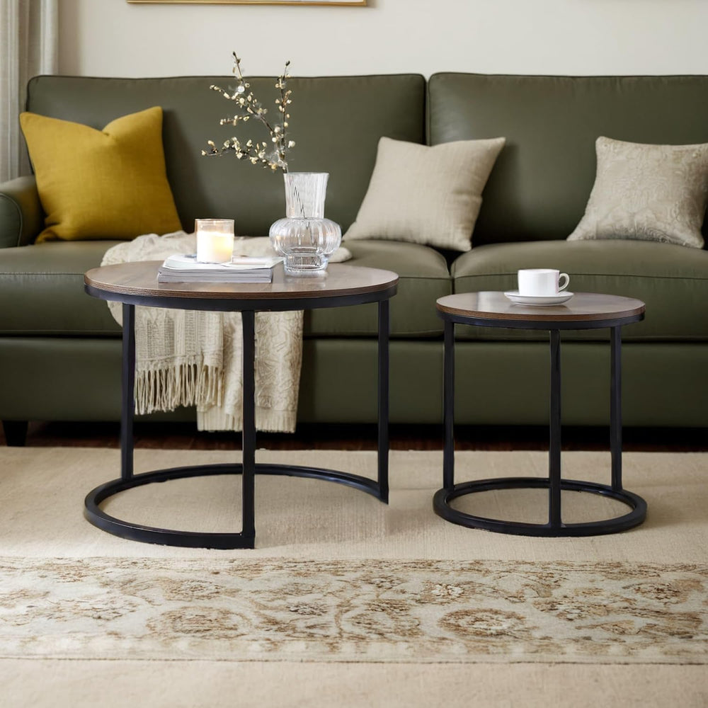 Round Nesting Tables, Sofa Side Table Set of 2, Coffee Table | End Tables for...