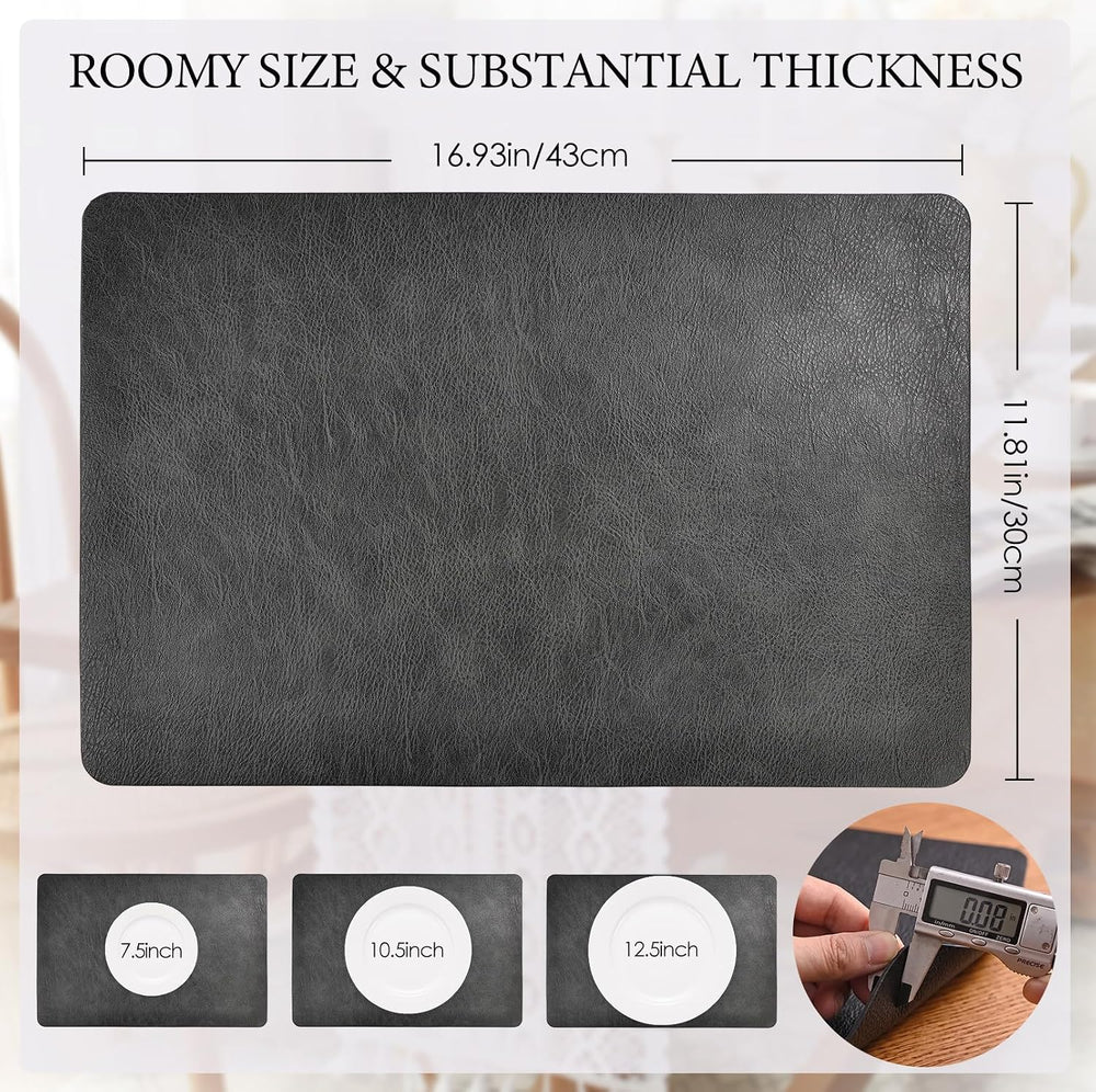 Faux Leather Placemats, Reversible Cowhide Texture Table Mats, Waterproof Wip...