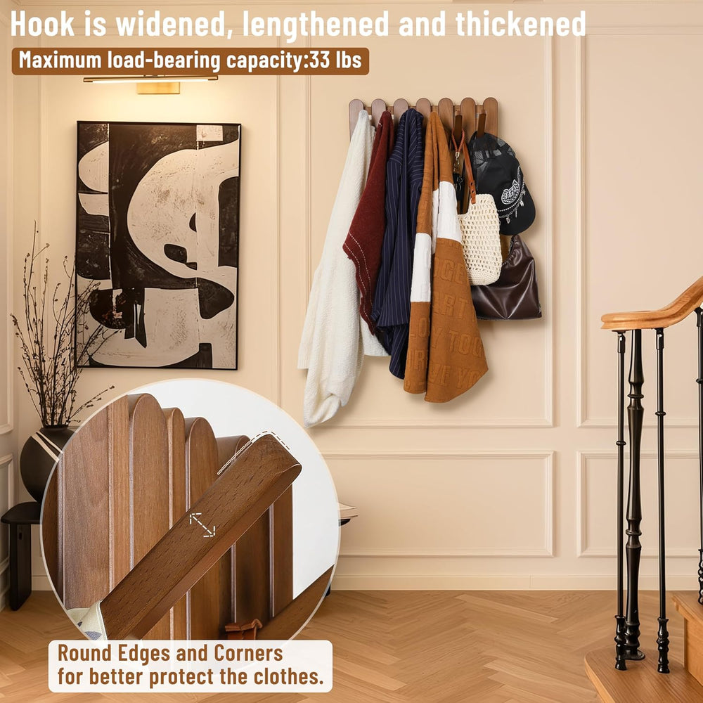 Wall Coat Rack for Entryway: Wooden Modern Heavy Duty 6 Hooks