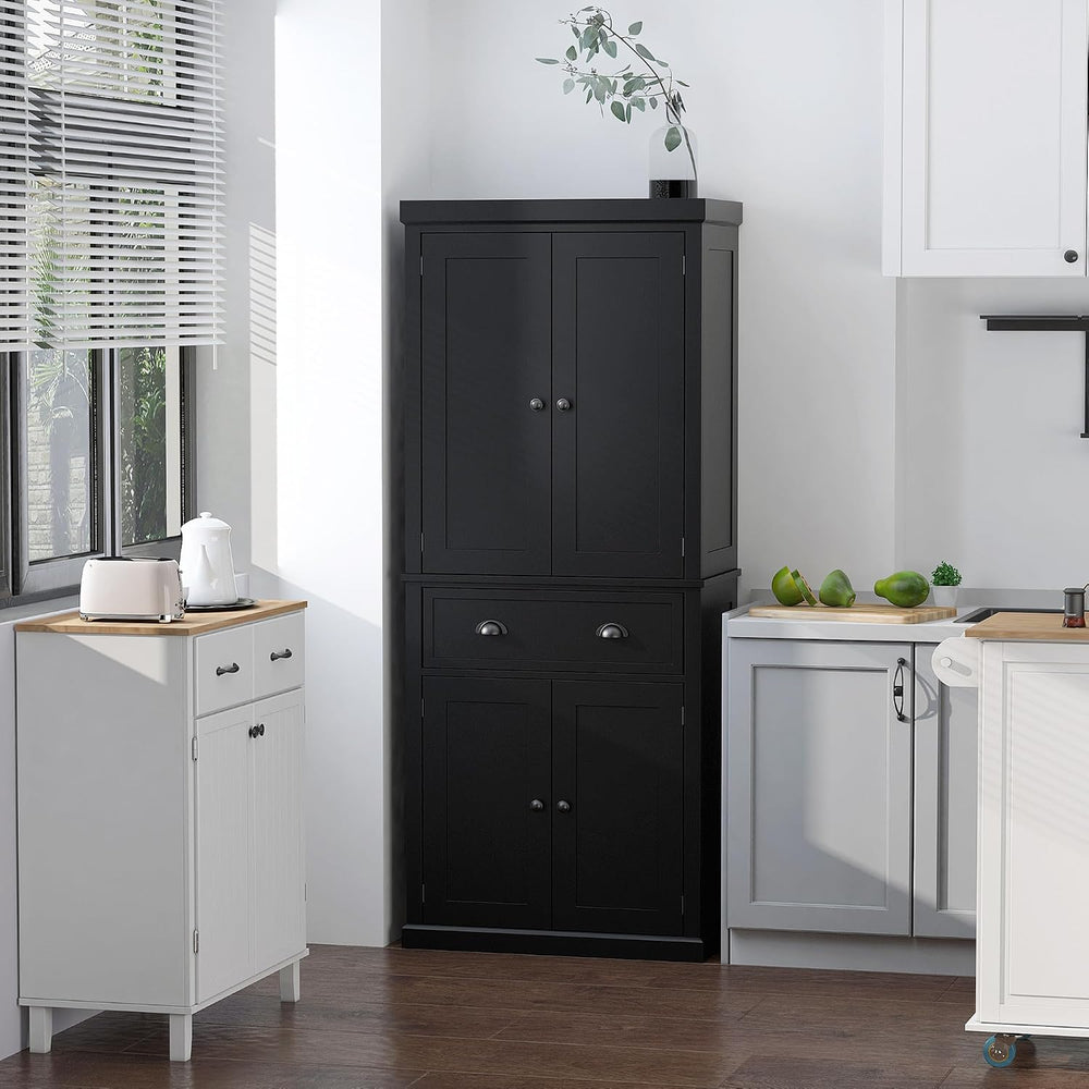 HOMCOM 72.5" Kitchen Pantry Cabinet Freestanding 4 Doors Black